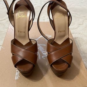 Christian Louboutin Brown Leather Ankle Wrap Heels Pumps EU 36.5 US 36.5